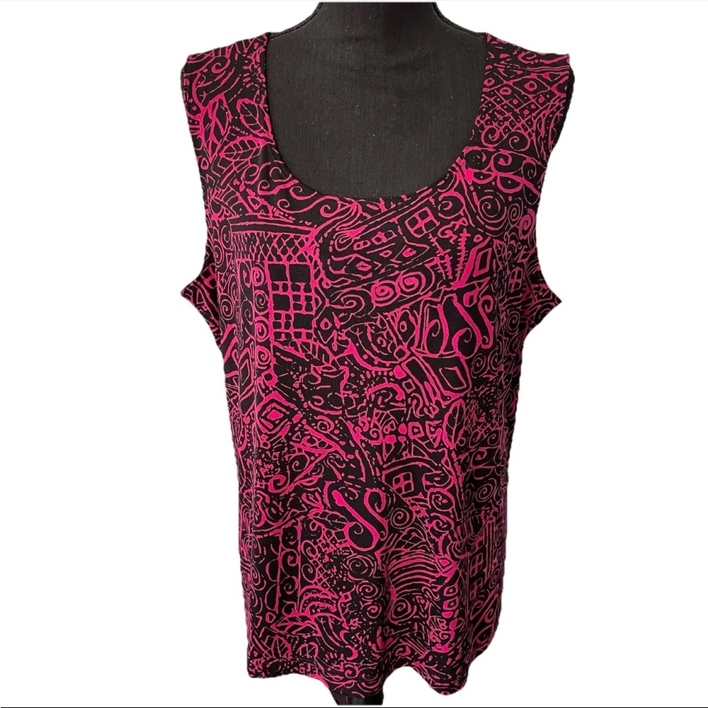 Additions by CHICO’S Size 3 or US 16 Tank Top Hot Pink Magenta & Black Sleeveles